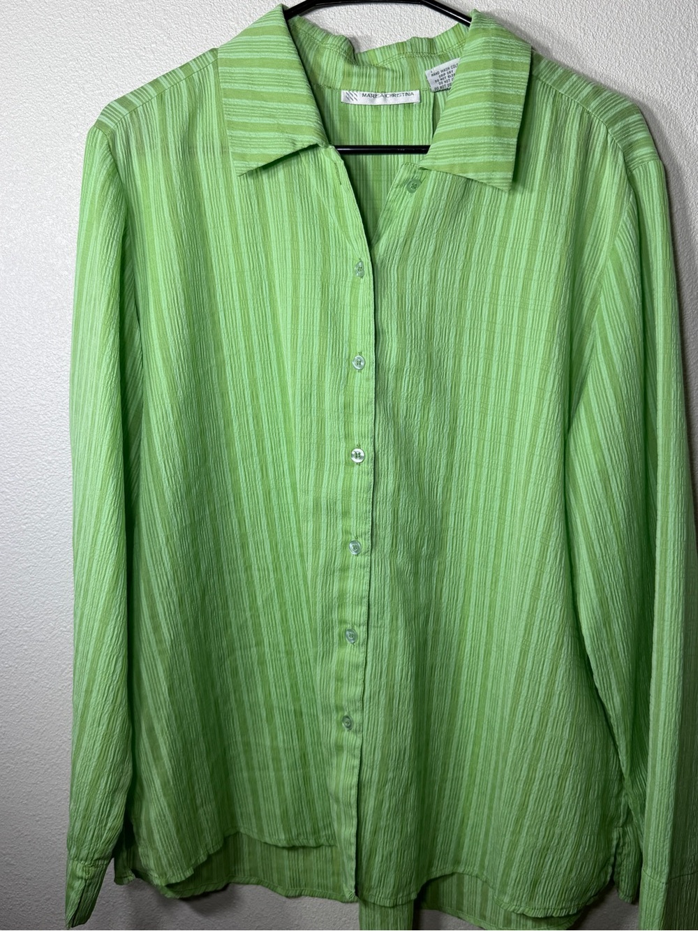Marisa Christina Lime Green Striped Button-Down Shirt